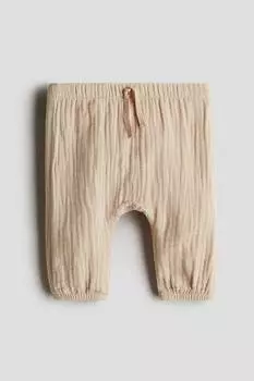 Брюки из хлопкового муслина H&M, бежевый
