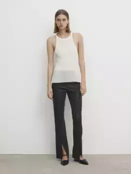 Брюки из кожи наппа с разрезами по ниму Massimo Dutti, черный