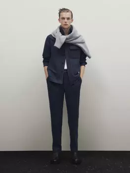 Брюки из полушерсти в полоску Massimo Dutti, серый