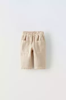 Брюки из саржи на подкладке ZARA, светло-бежевый