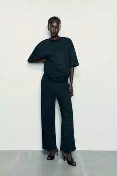 Брюки из структурного жаккарда ZARA, зеленый