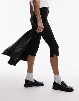 Брюки-капри в полоску bengaline черного цвета Topshop