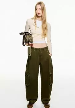 Брюки карго BARREL UTILITY Bershka, хаки