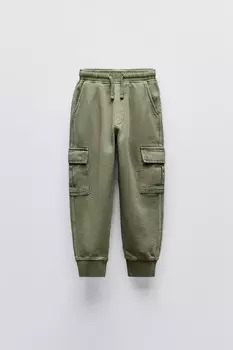 Брюки карго из мягкой тканью ZARA, цвет washed green