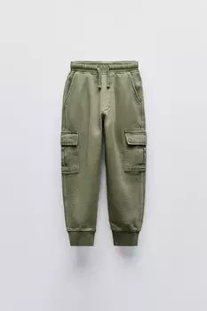 Брюки карго из мягкой тканью ZARA, цвет washed green
