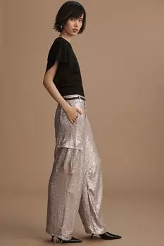 Брюки карго с пайетками Anthropologie, сирень