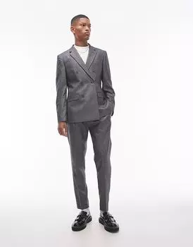 Брюки-костюм с зауженным кроем серого цвета Topman