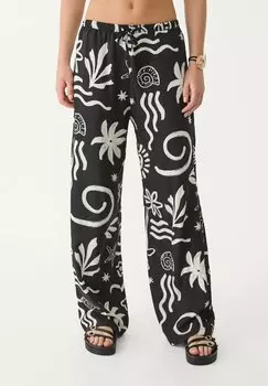 Брюки LONG PRINTED FLOWY Stradivarius, черный