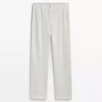 Брюки Massimo Dutti Linen Blend Darted, кремовый