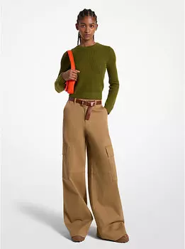 Брюки Michael Kors Stretch Organic Cotton Wide-Leg Cargo, коричневый