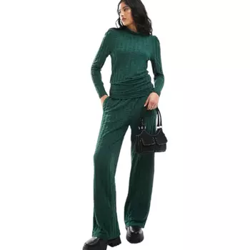 Брюки Pieces Textured Wide Leg, зеленый