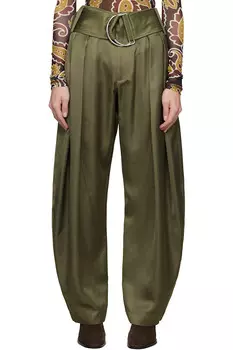 Брюки плиссе с d-образными кольцами Jw Anderson, хаки