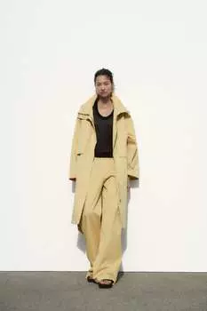 Брюки полной длины ZARA, солома