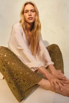 Брюки прямого кроя H&M, оливково-зеленый