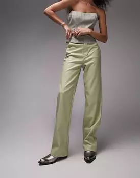 Брюки прямого кроя из искусственной кожи цвета шалфея Topshop