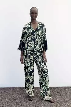 Брюки прямого кроя с принтом ZARA, разноцветный