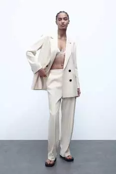 Брюки прямого кроя ZARA, экру