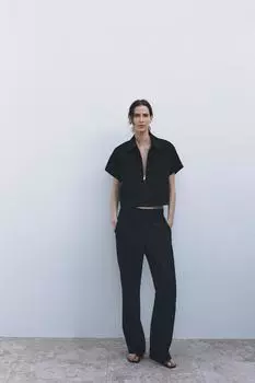 Брюки прямого кроя ZARA, черный