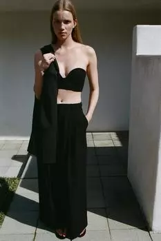 Брюки с двойной складкой ZARA, черный