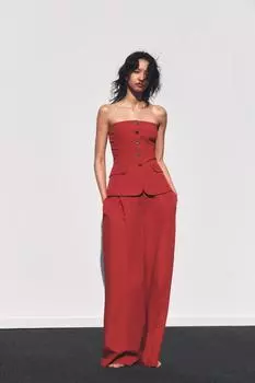 Брюки с двойной складкой ZARA, красный