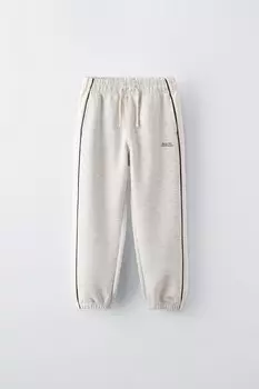 Брюки с контрастными лампасами ZARA, серый мергель