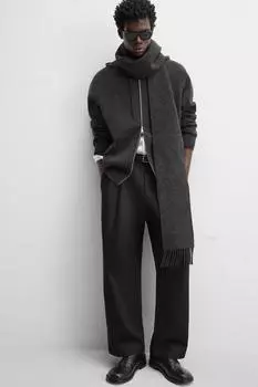 Брюки с плиссированной строчкой ZARA, черный