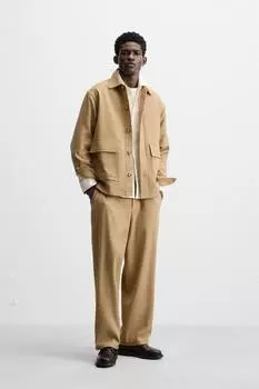 Брюки с широкими штанинами ZARA, кэмел