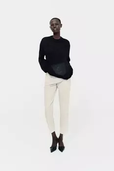 Брюки с высокой посадкой ZARA, белый