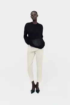Брюки с высокой посадкой ZARA, белый