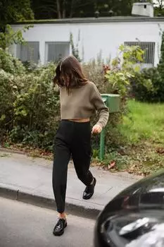 Брюки с высокой посадкой ZARA, черный