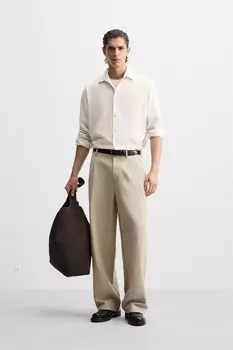 Брюки широкого кроя со складками ZARA, серый