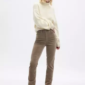 Брюки slim-fit из бархата с высокой талией Gap, коричневый