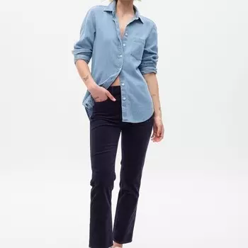 Брюки slim-fit с высокой посадкой из вельвета Gap, синий