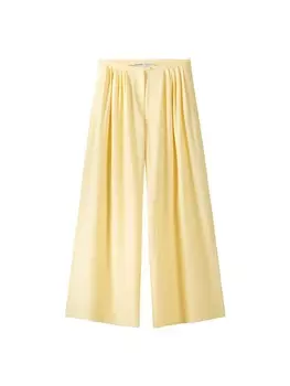 Брюки со складками спереди Bershka Wide leg Pleat-Front Pants, желтый
