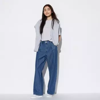 Брюки UNIQLO из драпового денима, синий