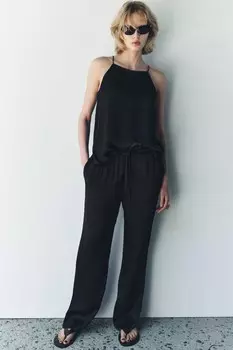 Брюки в пижамном стиле из жаккарда ZARA, черный