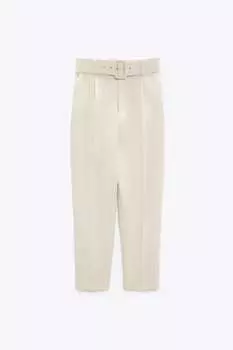 Брюки Zara Lined Belt, экрю
