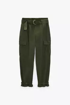 Брюки Zara Straight Cargo, хаки