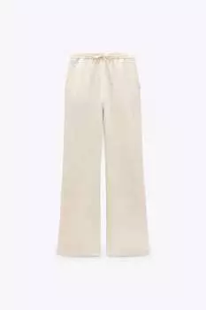 Брюки Zara Straight With Drawstring, экрю