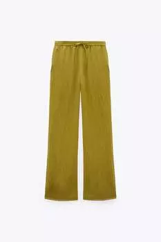 Брюки Zara Straight With Drawstring, оливковый
