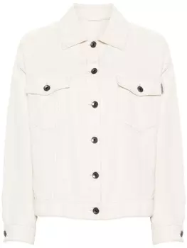 Brunello Cucinelli джинсовая куртка с декором Monili, нейтральный цвет