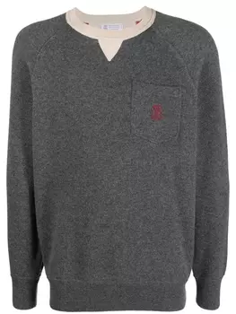 Brunello Cucinelli кашемировый джемпер с контрастной отделкой, серый