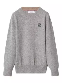 Brunello Cucinelli Kids кашемировая толстовка с вышитым логотипом, серый