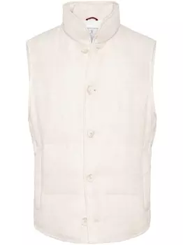 Brunello Cucinelli жилет из смесового льна с высоким воротником, нейтральный цвет