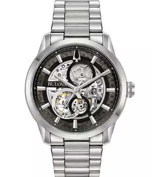 Bulova Мужские классические механические автоматические часы Sutton с браслетом из нержавеющей стали, серебро