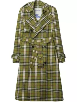 Burberry длинный тренч в клетку, зеленый