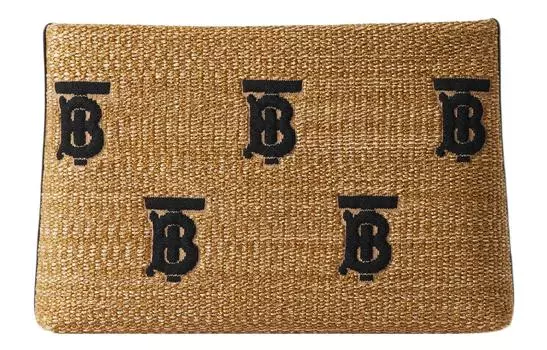 Burberry Клатч из рафии с кожей, женский, натуральный/черный