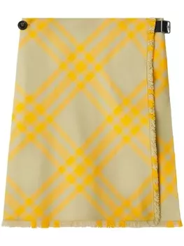 Burberry клетчатый килт с бахромой, серый