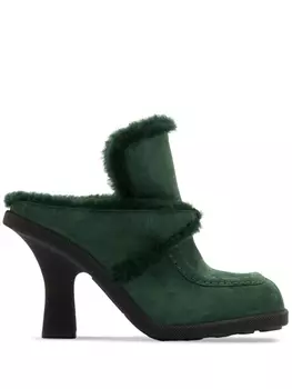 Burberry мюли Highland с мехом, зеленый