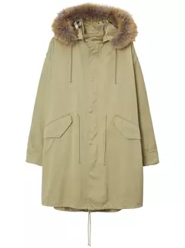 Burberry парка с капюшоном и искусственным мехом, зеленый